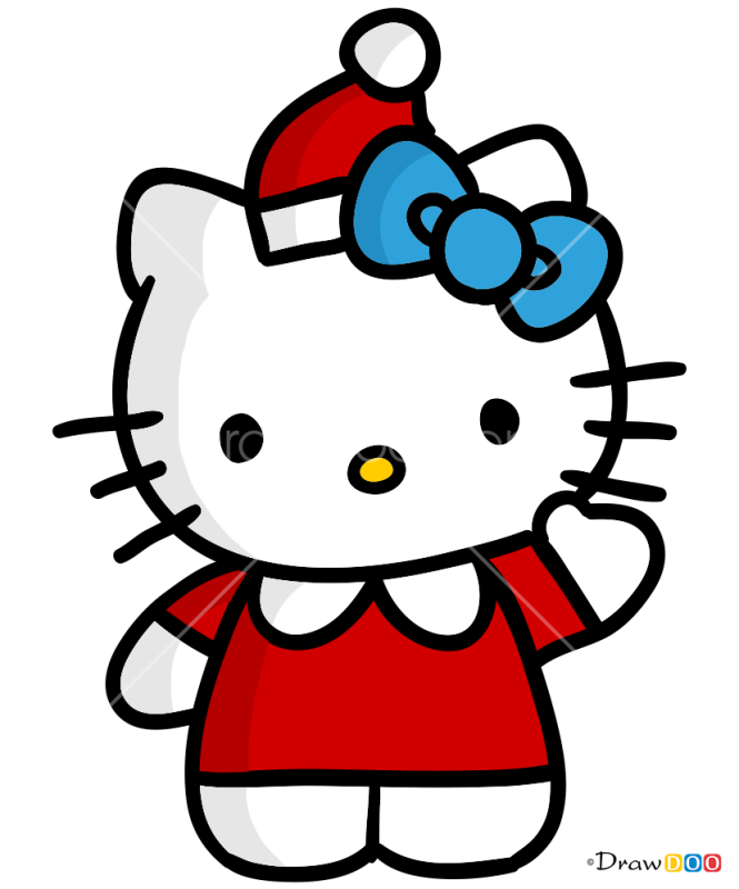 Hello Kitty drawing with love heart, How to draw Hello Kitty step by step