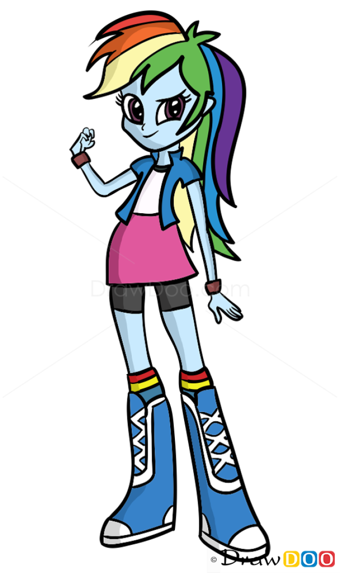 how to draw rainbow dash equestria girl step by step