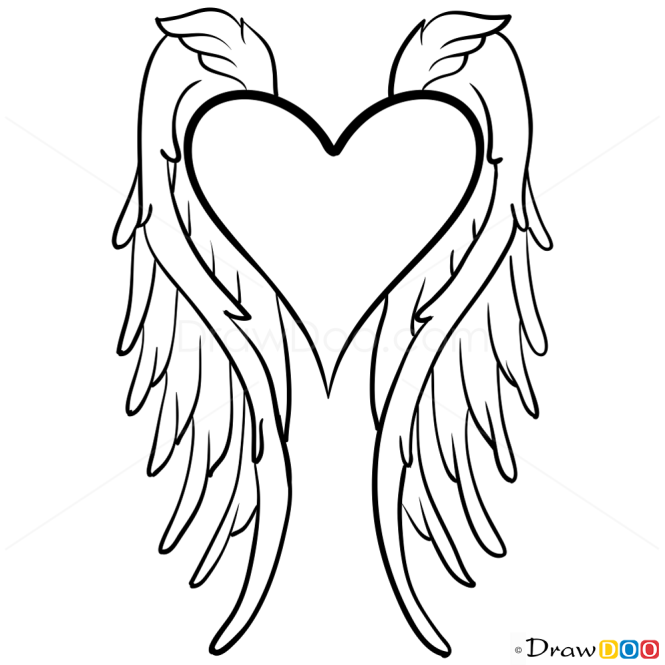angel wings heart drawing