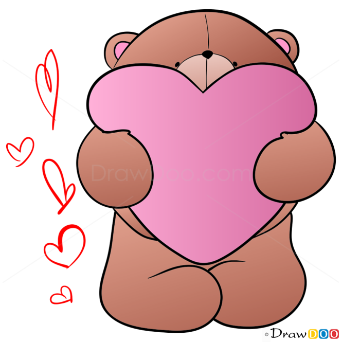 cute teddy bear drawing with heart