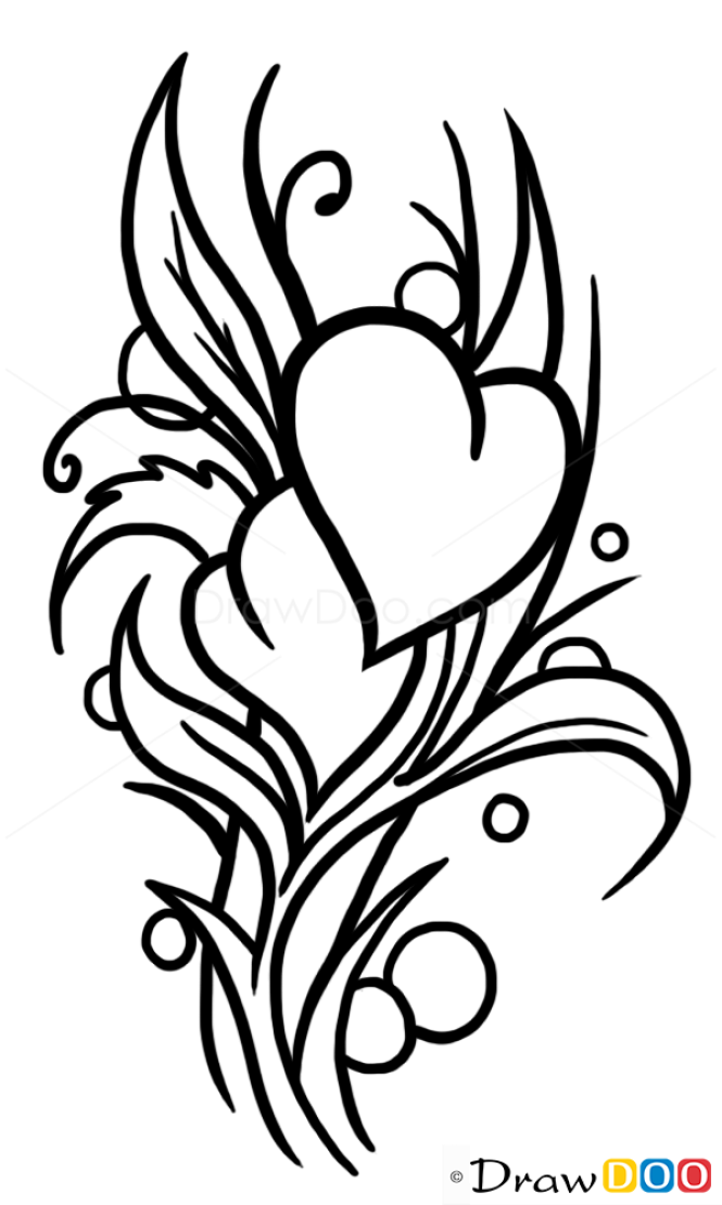 drawing designs of flowers and hearts