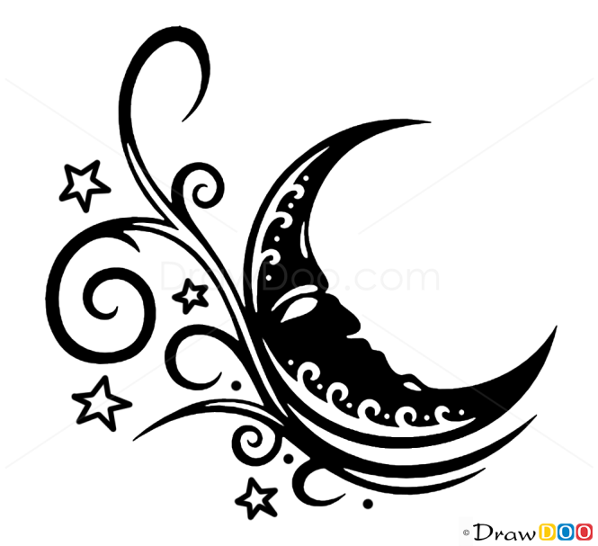 cartoon crescent moon tattoo