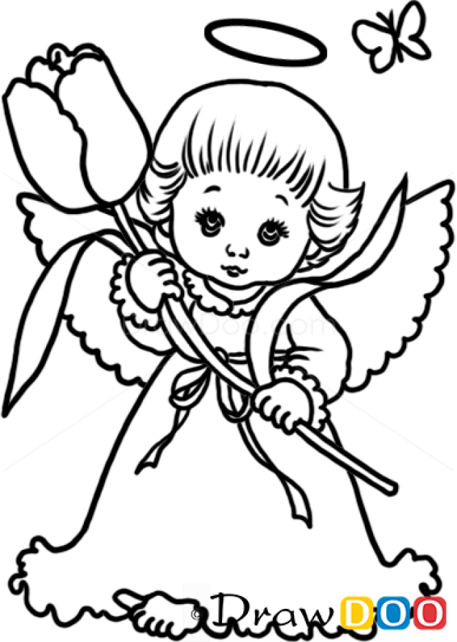 How to Draw Angel with Rose, Christmas Angels