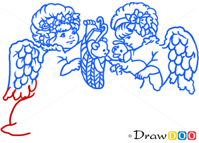 How to Draw Twins Angels, Christmas Angels