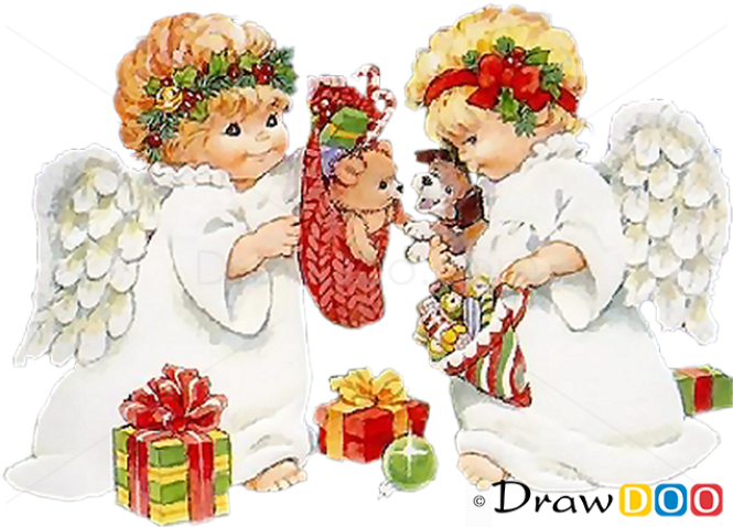 How to Draw Twins Angels, Christmas Angels