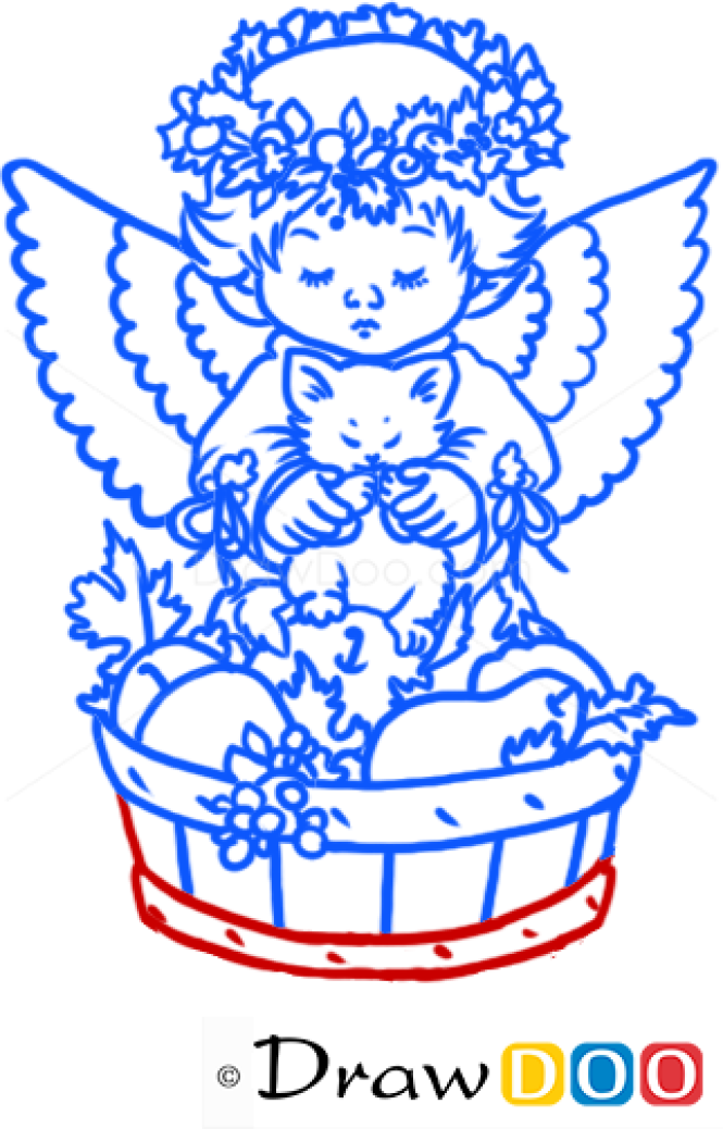 How to Draw Angel with Kitten, Christmas Angels