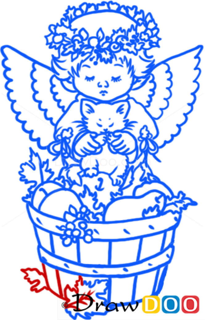 How to Draw Angel with Kitten, Christmas Angels