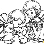 How to Draw Angels with Puppy, Christmas Angels