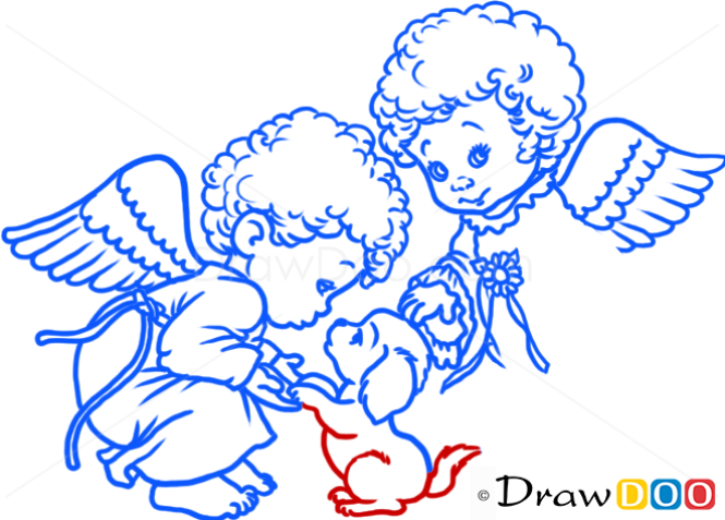 How to Draw Angels with Puppy, Christmas Angels