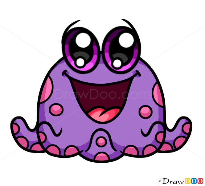 How to Draw Funny Octopus, Cute Anime Animals