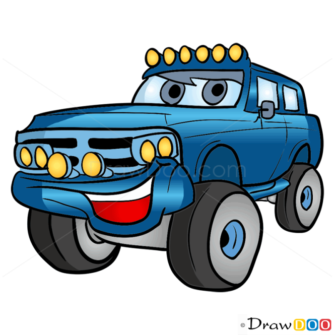 How to Draw Blue Jeep, Cartoon Cars