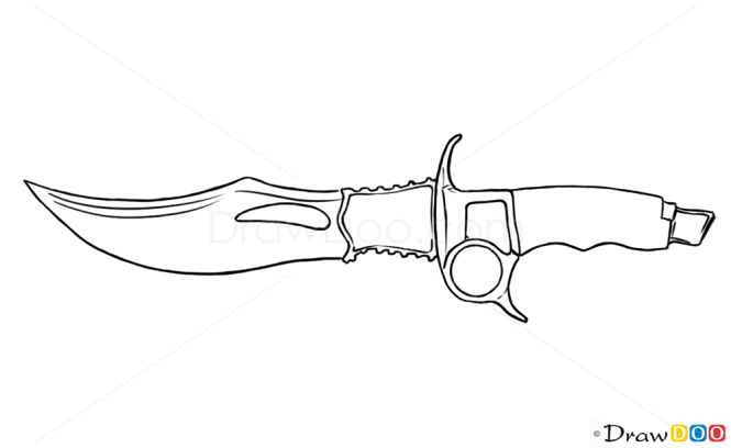 How to Draw Hunting Knife, Cold Arms