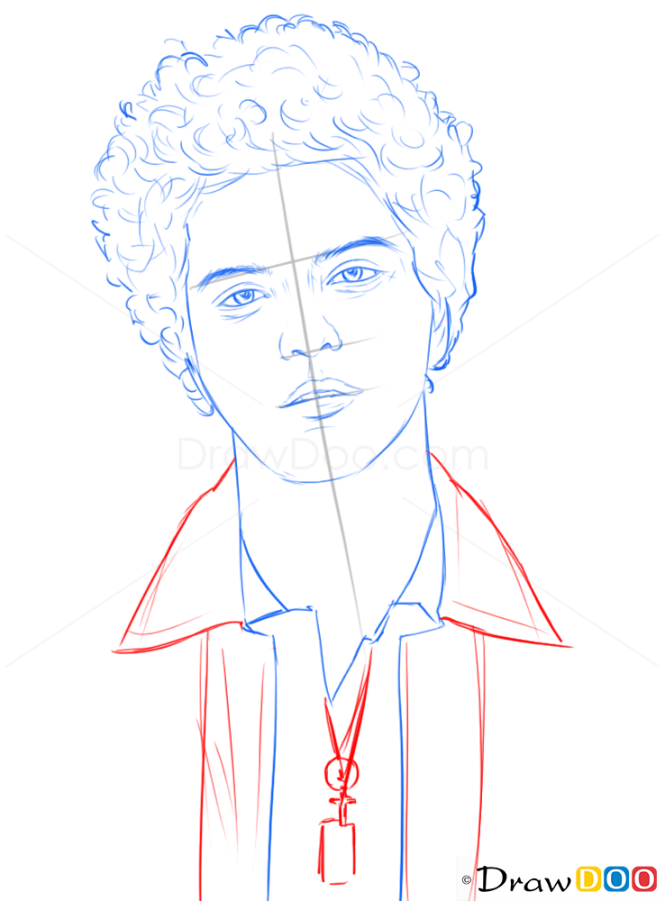 How to Draw Bruno Mars, Famous Singers