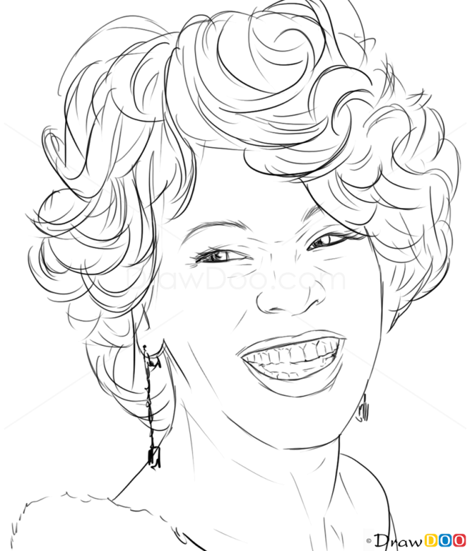 How to Draw Whitney Houston, Famous Singers
