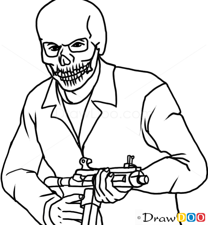 How to Draw Franklin in, Skull Mask, GTA