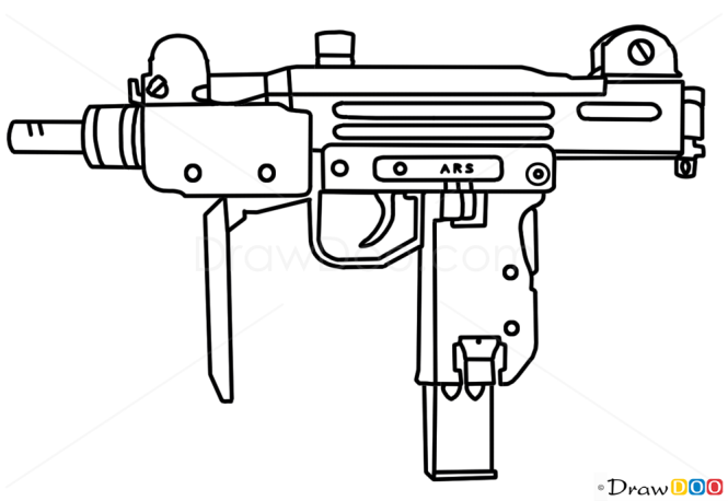How to Draw Uzi, Guns and Pistols