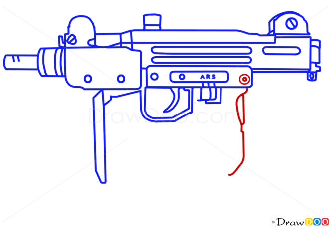 How to Draw Uzi, Guns and Pistols