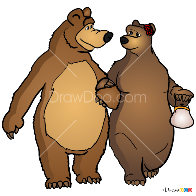 How to Draw Bear and She-Bear, Masha and The Bear