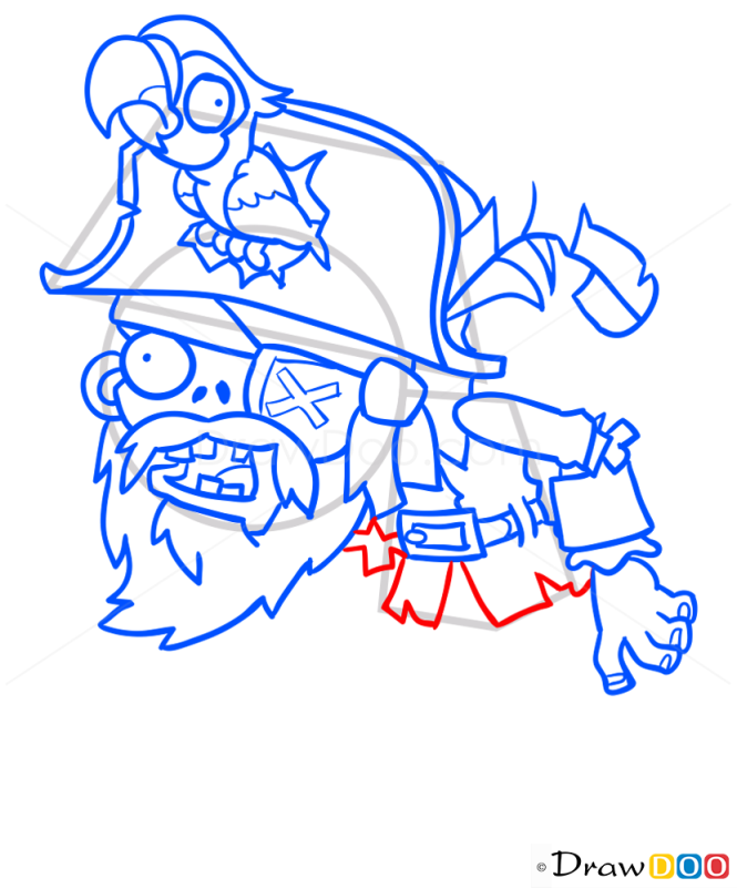 How to Draw Pirate Captaine Zombie, Plants vs Zombies