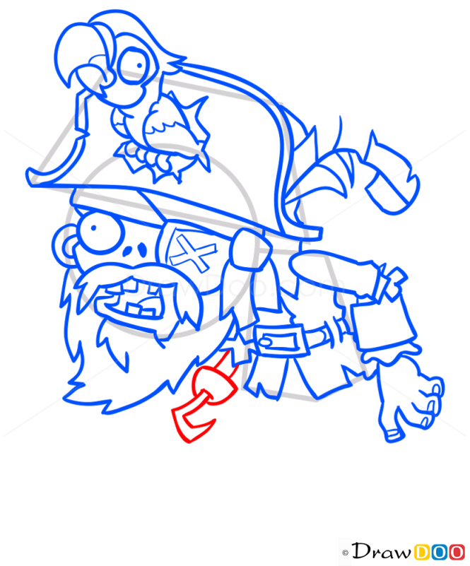 How to Draw Pirate Captaine Zombie, Plants vs Zombies