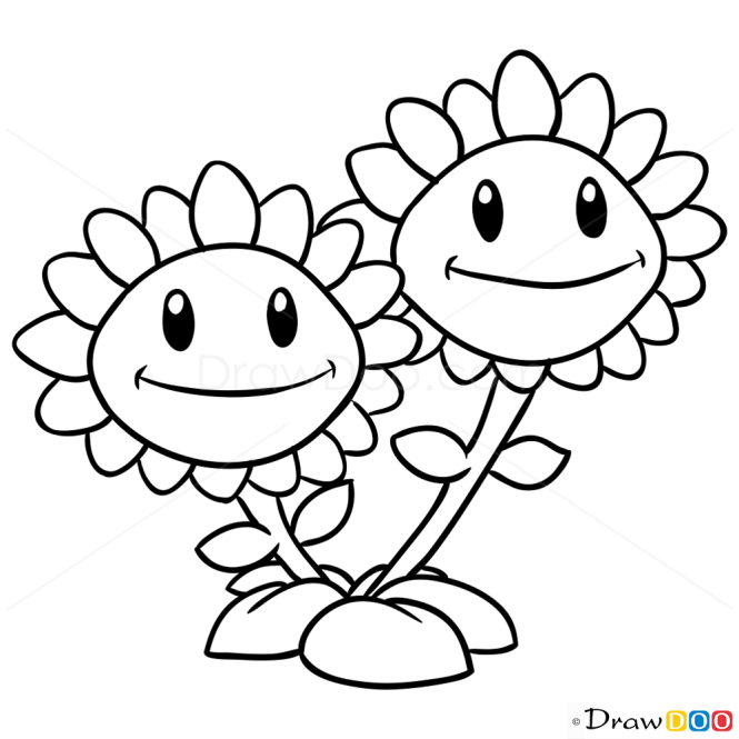 How to Draw Twin Sunflower, Plants vs Zombies