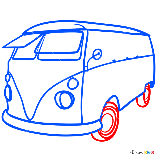 How to Draw Volkswagen Van, Retro Cars