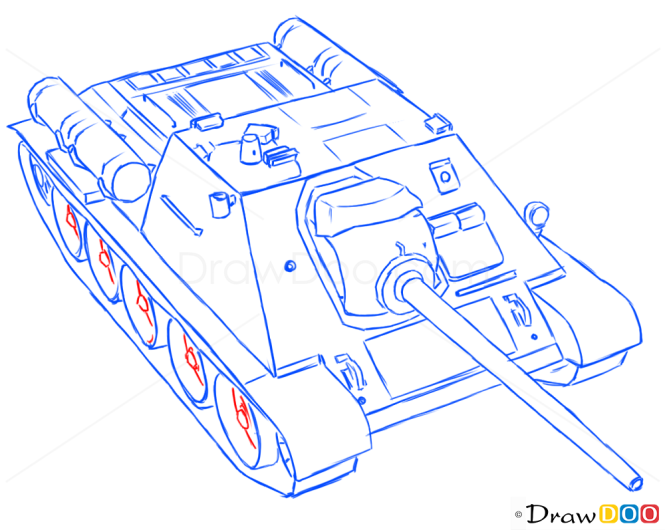 How to Draw Assault gun, SU-85, Tanks