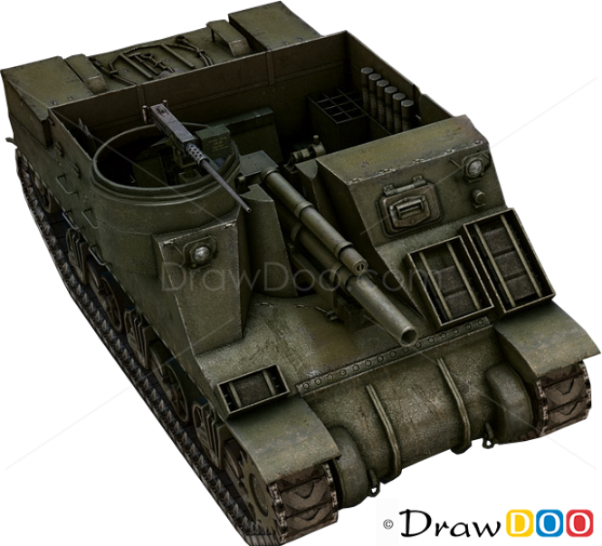 How to Draw Assault Gun, M7 HMC Priest, Tanks