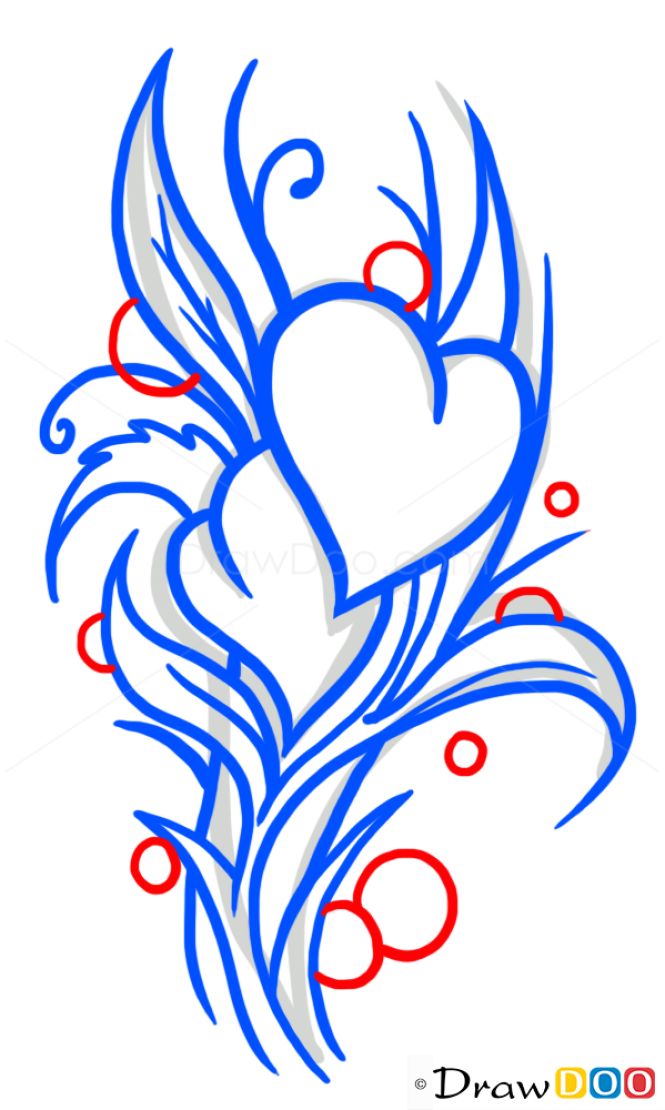 How to Draw Heart and Flowers, Tattoo Designs