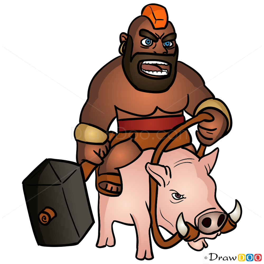 How to Draw Hog Rider, Clash of Clans.