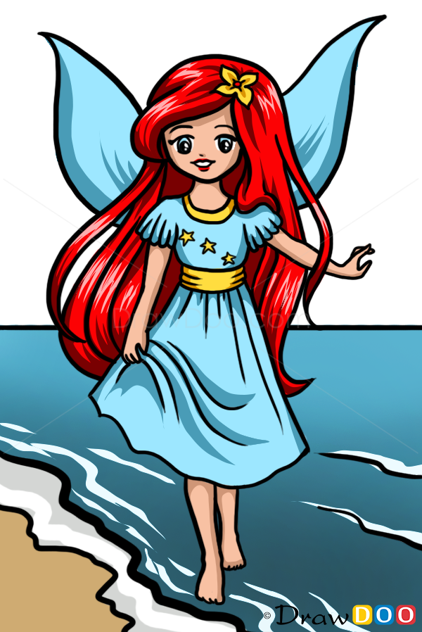 How to Draw Ariel Sea Fairy, Fairies - How to Draw, Drawing Ideas, Draw