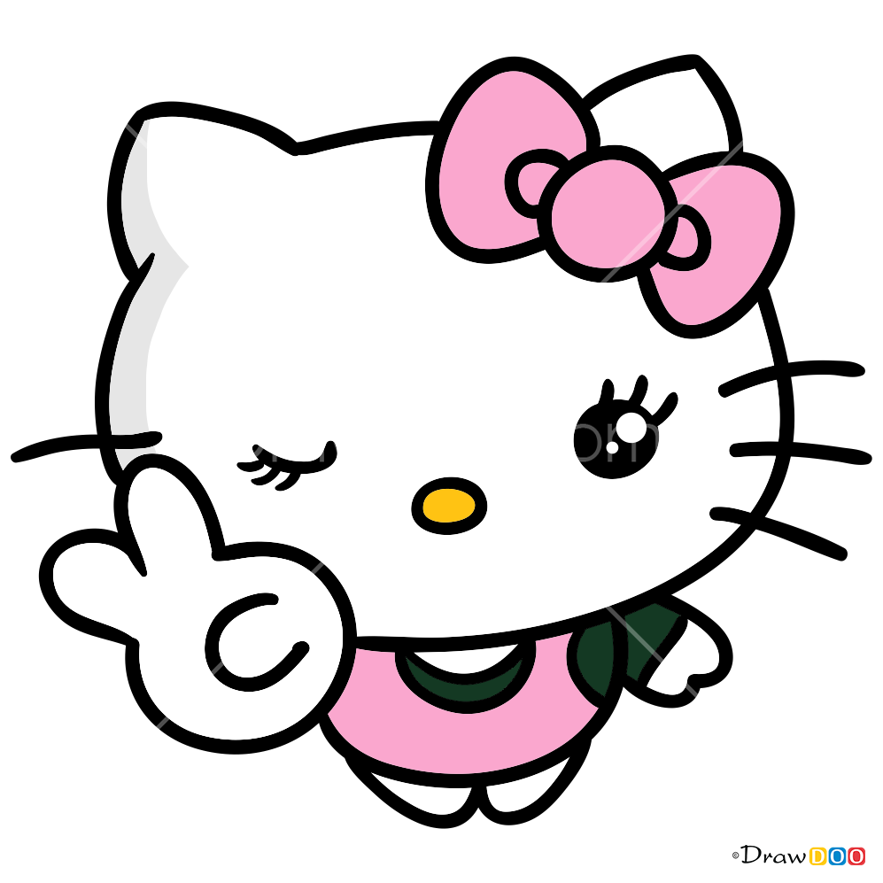 Hello Kitty drawing with love heart, How to draw Hello Kitty step by step